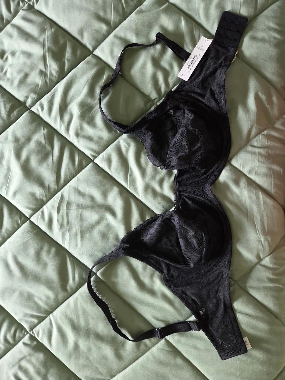 Adore Me Black Lace Underwire Bra with Sheer Cups
